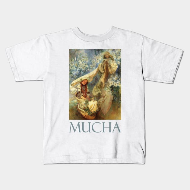 Madonna of the Lilies (1905) by Alphonse Mucha Kids T-Shirt by Naves